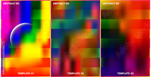 Abstract vibrant gradient background templates set with colorful blur blocks and glass sphere effect modern digital design collection for wallpapers