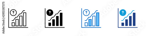 Growth Forecast Inquiry Multiple Style Icon Design Vector - Rising bar with question mark representing business growth forecasting, uncertain market trend analysis, and strategic performance inquiry