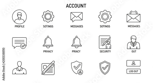 Collection of account related icons and symbols for digital interfaces.