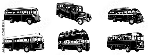 Retro Buses Silhouettes Set. Vector cliparts isolated on white.