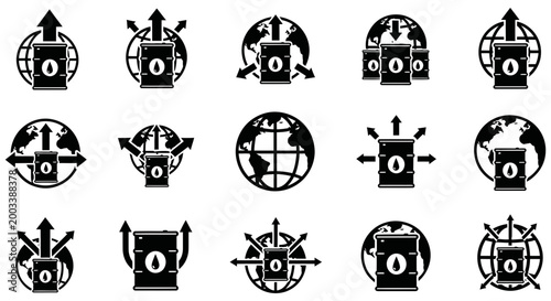 Vector icons illustrating global oil trade and energy distribution