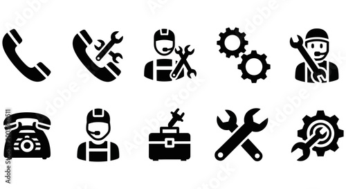 Collection of vector icons representing technical support and repair services