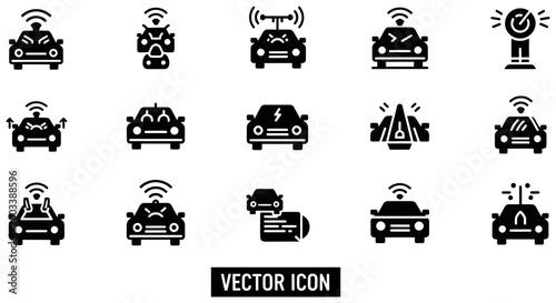 Collection of various autonomous car vector icons for digital design
