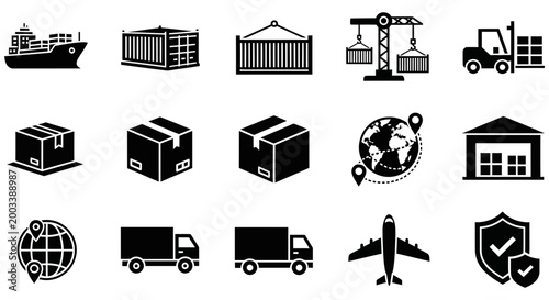 Professional logistics icons collection showcasing shipping and distribution industry concepts