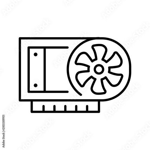 Graphics card icon. Technology and computer hardware line symbol. Black and white.