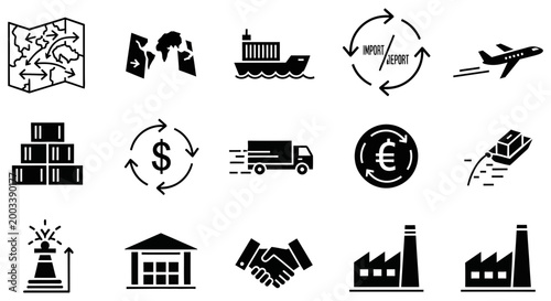 Collection of logistics and global shipping vector icon set