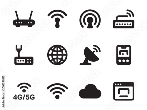 Internet Connection and WiFi Signal Vector Icons - Wireless Network Symbols