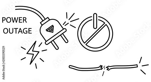 Broken electric plug showing power outage in vector graphic illustration