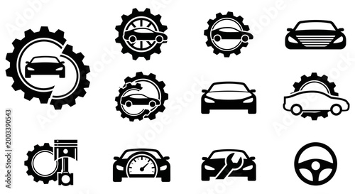 Collection of vector car service and repair icons representing automotive industry