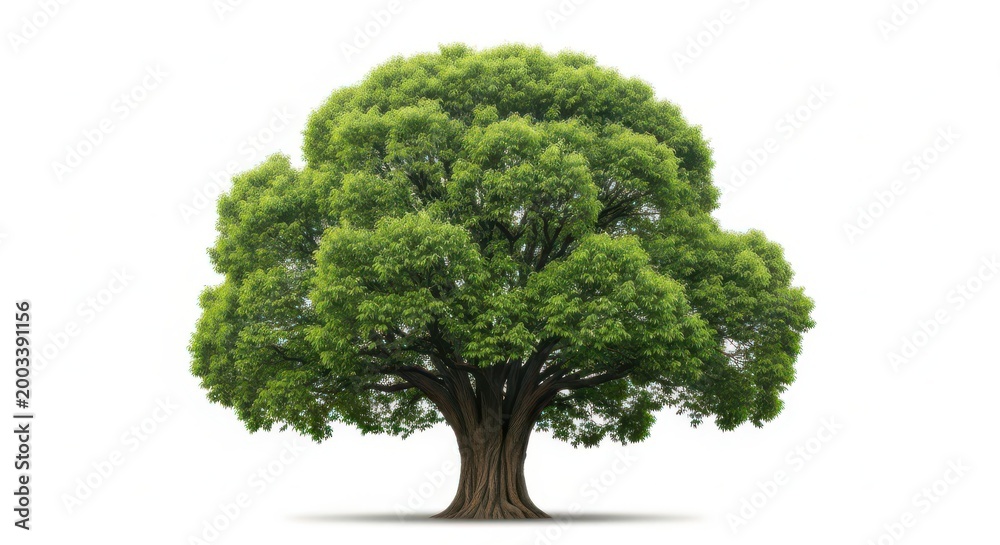 Fototapeta premium Large green tree with thick trunk and lush foliage