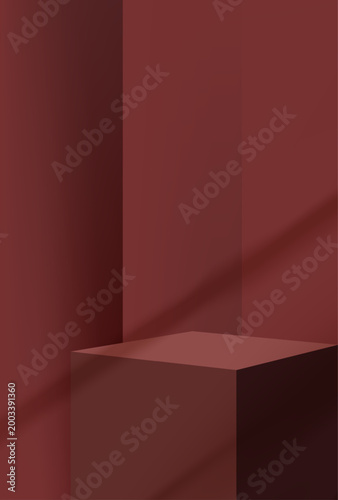 Autumn background,Abstract red brown geometric podium with soft shadows on wall room interior.minimalist.Vector 3d luxury product display stage for branding,cosmetics,advertising, modern studio design