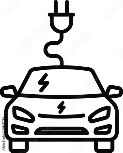 Electric car outline with a charging plug symbolizes sustainable energy and the future of green automotive transport solutions.