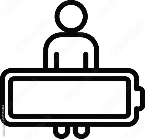 Battery icon depicts a stylized human figure holding a power cell to represent energy management and personal productivity levels.