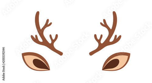 Simple brown reindeer antlers and ears illustration for Christmas holiday filters, masks, and festive winter holiday decorations.