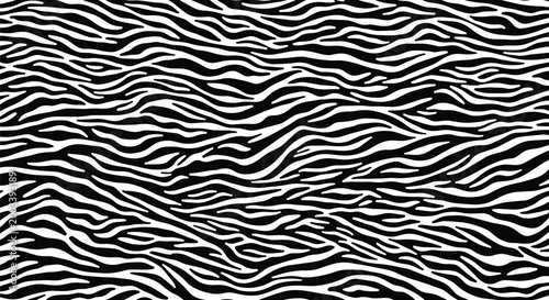 Dense zebra stripe pattern with horizontal black and white wavy lines for decorative textures or animal themes.