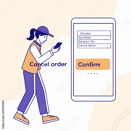 Woman canceling order on smartphone with confirmation screen cancel order e-commerce