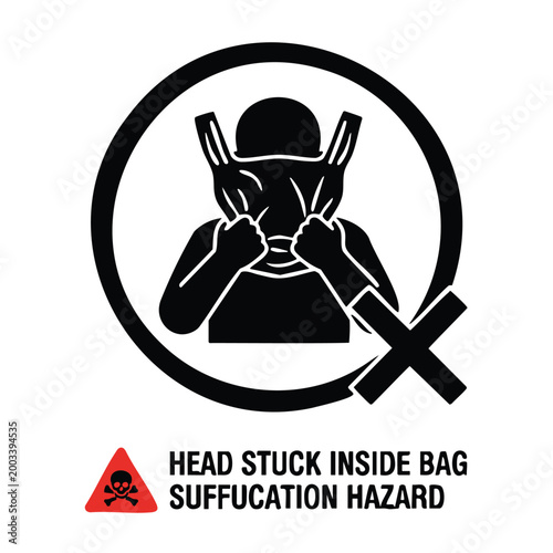 Quadro su tela Head stuck inside plastic bag suffocation risk warning