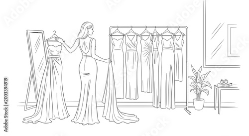 Woman Trying On Dresses Boutique Shopping Fashion