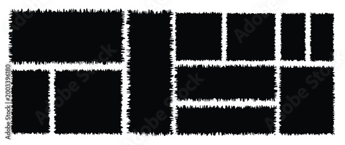 Set of frames with zigzag edge, scallop edge shape. Rectangle shape frame with zigzag edge. zigzag frame. .back zigzag lines on black background create abstract graphic 