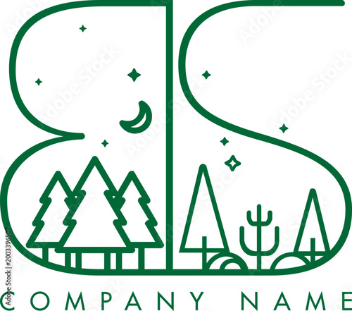 Minimalistic Abstract Initial Letter BS Nature Outdoor Line Art Logo Design