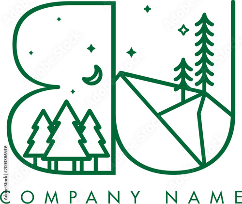 Minimalistic Abstract Initial Letter BU Nature Outdoor Line Art Logo Design