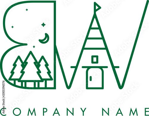 Minimalistic Abstract Initial Letter BW Nature Outdoor Line Art Logo Design