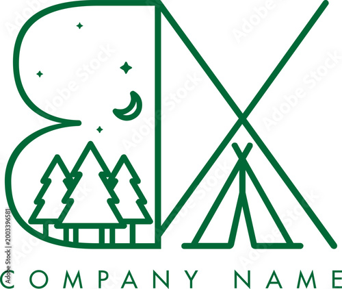 Minimalistic Abstract Initial Letter BX Nature Outdoor Line Art Logo Design