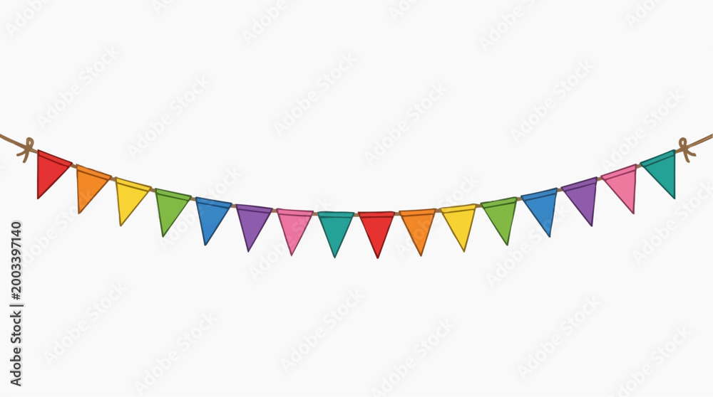 Obraz premium Festive bunting in a vibrant display. A row of colorful triangular flags strung together create a joyful atmosphere, perfect for celebrations and events.
