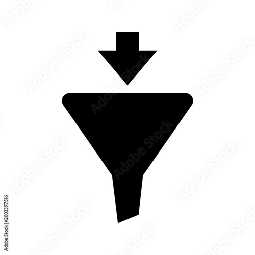 Data funnel icon. Business and marketing filled symbol. Black and white.