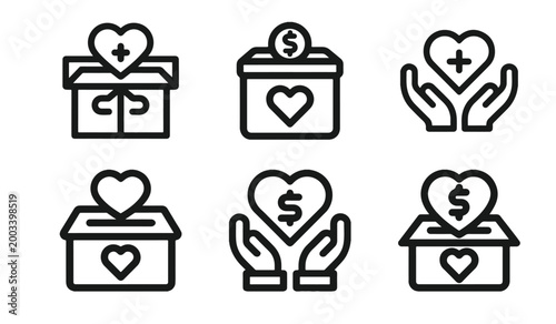 Black line of charity and donation concepts line black