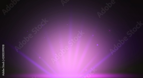 Abstract purple light rays background with glowing sparkles