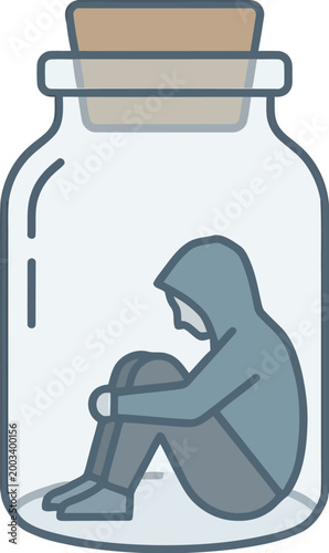 Person trapped in a glass jar represents the feeling of deep social.