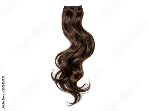 a dark brown body wave ponytail hair extension with a wrap-around, transparent png