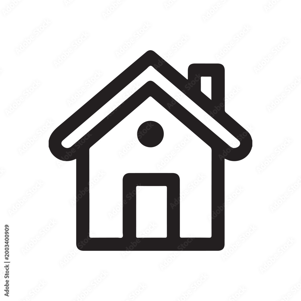 Fototapeta premium Black house with chimney and door on white background