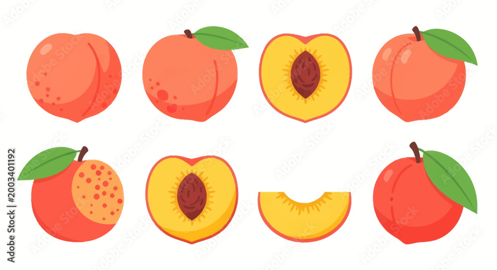 Fototapeta premium Fresh peach collection illustration