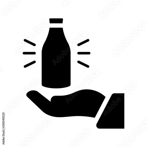 Photography Milk bottle icon. Food and dairy filled symbol. Black and white.