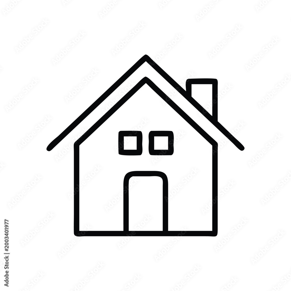 Fototapeta premium Simple black line of a house with a chimney home symbol 2