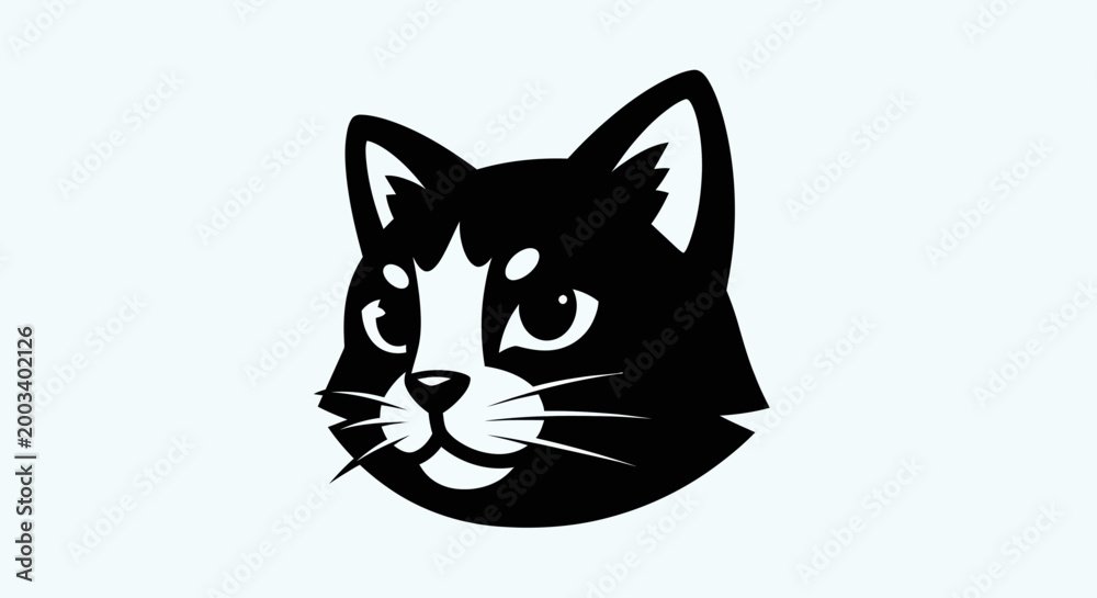 Fototapeta premium Black and white cat face illustration