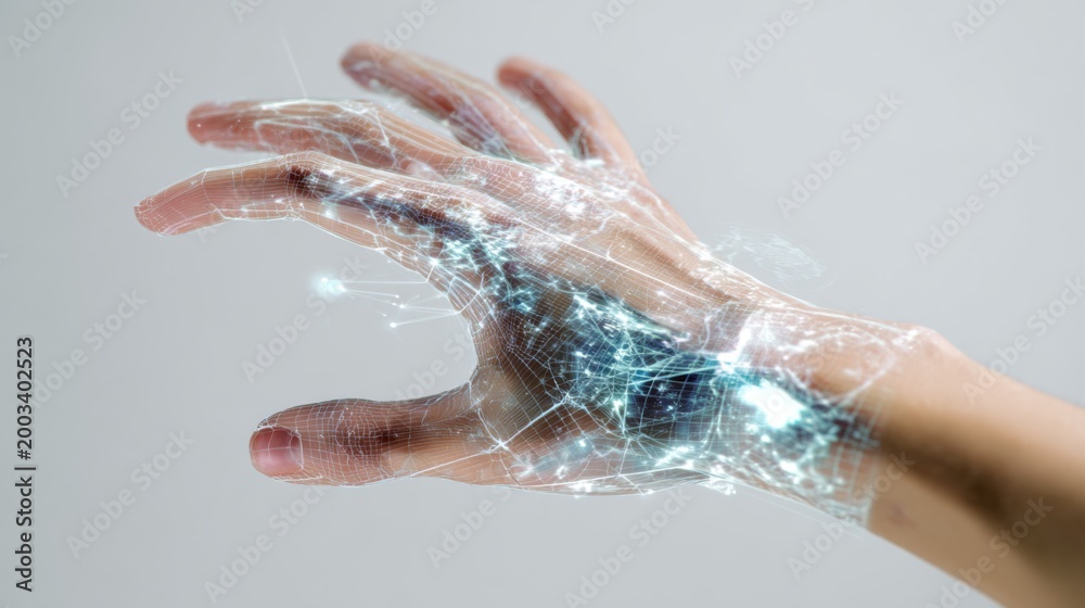 Fototapeta premium Futuristic AI-Powered Holographic Interface for Gaming with Interactive Hand Gesture Technology