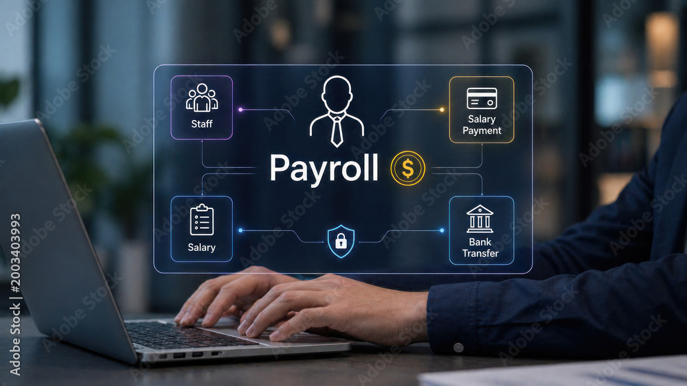 Fototapeta premium A person managing payroll services on a laptop in a professional setting