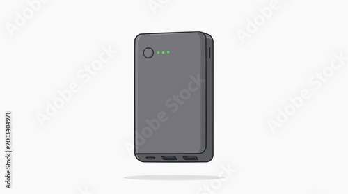 Modern power bank in a minimalistic design, showcasing its sleek and compact form, with the battery level indicator adding a touch of technological appeal. 