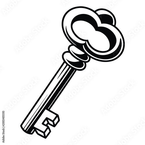 Black and white style key with ribbon keyhole