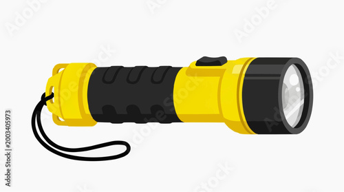 A detailed illustration of a robust, professional-grade flashlight in vibrant yellow and black, designed for reliability and illumination in various challenging conditions.