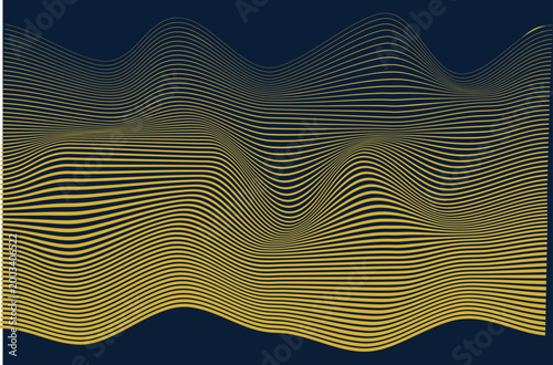 Abstract Gold Wavy Lines Vector Background with Dark Blue Optical Illusion