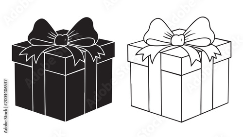 Gift box present icon silhouette and lines