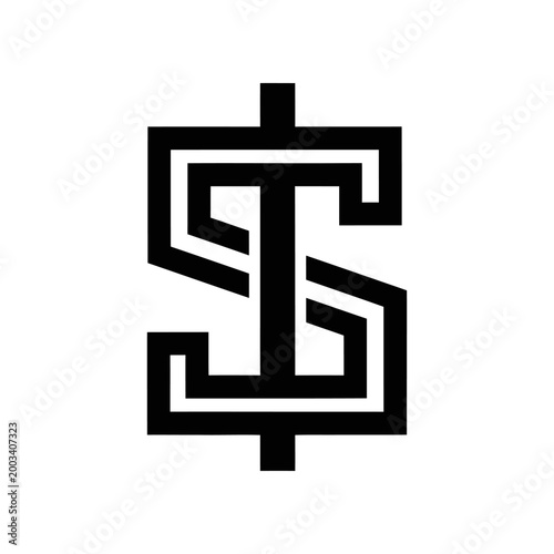 Minimalist Greek key cross symbol black white geometric design logo icon