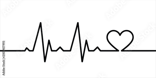 Konstfotografi Minimalist heartbeat line art with a heart shape symbol isolated on a clean whit