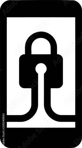 Smartphone privacy icon with encrypted data loop and secure lock for mobile app ui