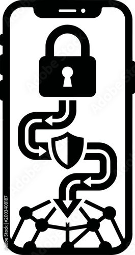 Mobile VPN tunnel security icon with smartphone and encrypted connection for privacy apps