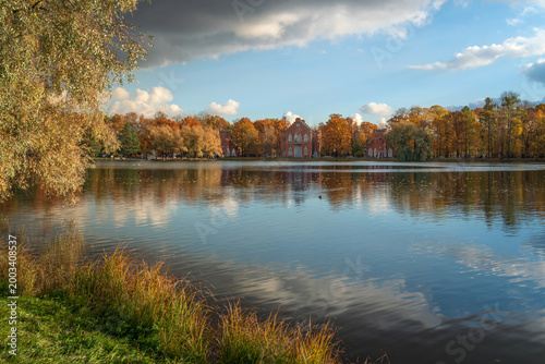Photos Architectural ensemble of the Admiralty on the shore of the Big Pond in the Catherine Park of Tsarskoye selo on a sunny autumn day, Pushkin, St